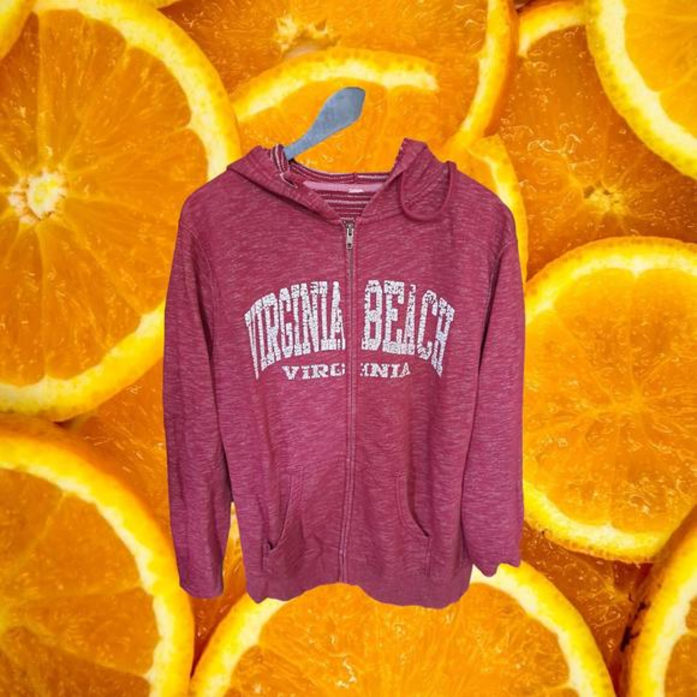 Virginia Beach Red Hooded Full Zipper Sweatshirt